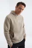 tommy life 88164 Yazı Nakışlı Kanguru Cepli Kapüşonlu Rahat Form Havlu Polar - 5