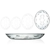 Decocia 1 Adet 33cm Oval Cam Salata Sunum Tabağı Sürgün Desenli - 1