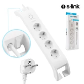 S-Link SPG3040 2m 3G1.5mm2 900 Joule 4'lü Akım Korumalı Beyaz Priz 30481 - 1