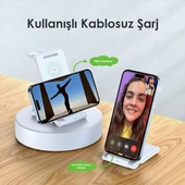 Polham 3in1 15W Katlanilir Telefon, Saat ve Kulaklık için Kablosuz Şarj Aleti, Çift Bobinli Şarj - 4