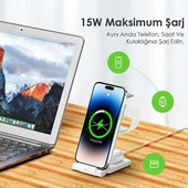 Polham 3in1 15W Katlanilir Telefon, Saat ve Kulaklık için Kablosuz Şarj Aleti, Çift Bobinli Şarj - 2