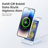 Polham 3in1 15W Katlanilir Telefon, Saat ve Kulaklık için Kablosuz Şarj Aleti, Çift Bobinli Şarj - 5