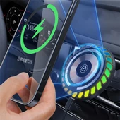 Polham RGB Işıklı 15W Magsafeli Ultra Hızlı Kablosuz Araç Şarjı ve Telefon Tutucu, İphone 12,13,14 Serisi - 5