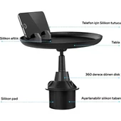 Polham Universal Araç İçi Telefon Tutucu ve Yemek Masası, Bardaklık Yeri Girişli Ayarlanabilir - 3