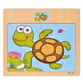 Hayal Sepeti KAPLUMBAĞA resimli Ahşap Çocuk Puzzle 12 Parça 15x17cm - 1