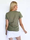 Kadın Baskılı Basic Tişört Haki thumbnail 4