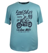 Baskılı Erkek Büyük Beden Bisiklet Yaka Tişört Mavi - 1