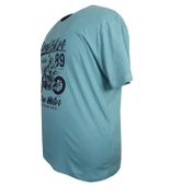 Baskılı Erkek Büyük Beden Bisiklet Yaka Tişört Mavi - 2