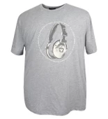 Baskılı Erkek Büyük Beden Bisiklet Yaka Tişört Gri - 1