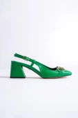 Cenova Yeşil Küt Burunlu Tokalı Arkası Açık Kalın Topuklu Ayakkabı thumbnail 2