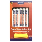 Kraf Beyaz Tahta Kalemi ve Silgi Seti 8 Parça - 1