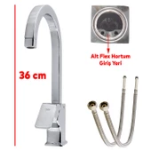 Kuğu Mix Uzun Banyo Lavabo Musluğu Eyve Sıcak Soğuk Çift Su Girişli Çeşmesi Bataryası 36 cm - 2