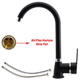 Banyo Lavabo Musluğu Siyah Bataryası Mix Eyve Sıcak Soğuk Çift Su Girişli Çeşmesi 34 cm - 3