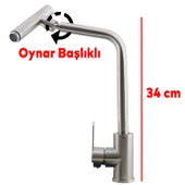 Mutfak Lavabo Musluğu Bataryası Mix Eyve Sıcak Soğuk Çift Su Girişli Çeşmesi 34 cm thumbnail 2