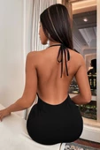 Siyah Sırt Dekolteli Mini Elbise - 2