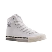 Benetton Gri Beyaz Uzun Kadın Keten Spor Ayakkabı BN 70021 thumbnail 2