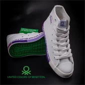Benetton Lila Beyaz Uzun Kadın Keten Spor Ayakkabı BN 70021 - 4