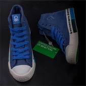 Benetton Mavi Beyaz Uzun Kadın Keten Spor Ayakkabı BN 70021 thumbnail 5