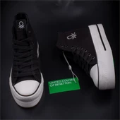 Benetton Siyah Kalın Taban Kadın Uzun Keten Spor Ayakkabı BN30939 thumbnail 5