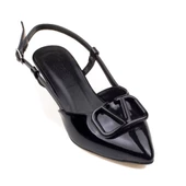 M2S Siyah Kadın Rugan Fındık Topuk Sivri Burun Klasik Terlik - 4