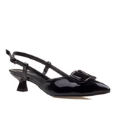 M2S Siyah Kadın Rugan Fındık Topuk Sivri Burun Klasik Terlik - 1