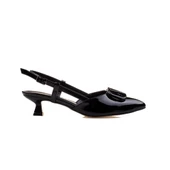 M2S Siyah Kadın Rugan Fındık Topuk Sivri Burun Klasik Terlik - 2