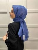 Siyane Scarf Tül Görünümlü Şal - Pırlanta Abiye Düğünlük Şal 00790  İNDİGO thumbnail 1