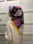 Eflatun Scarf Pamuklu (Cotton) Minimal Çiçek Desenli Eşarp 00747  HARDAL thumbnail 3