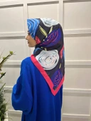 Eflatun Scarf Pamuklu (Cotton) Minimal Çiçek Desenli Eşarp 00747  FUŞYA thumbnail 3