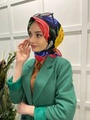 Eflatun Scarf Pamuklu (Cotton) Minimal Çiçek Desenli Eşarp 00747  KIRMIZI - 2