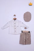 Babyhola Şapkalı Keten Gömlek Şort Erkek Çocuk Takım 2709 - 1