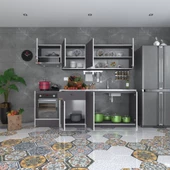 Kenzlife hazır mutfak seti nayakan gri 240 cm genişlik üst tezgahsız ankastre fırın modüllü thumbnail 2