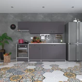 Kenzlife hazır mutfak seti nayakan gri 240 cm genişlik üst tezgahsız ankastre fırın modüllü thumbnail 1