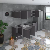 Kenzlife hazır mutfak seti nayakan gri 240 cm genişlik üst tezgahsız ankastre fırın modüllü thumbnail 3