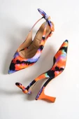 Minipony Turuncu Batik Stiletto Kısa Topuklu Ayakkabı - 1