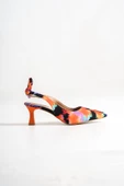Minipony Turuncu Batik Stiletto Kısa Topuklu Ayakkabı - 4