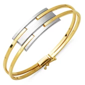 Modern Tasarım 2 Renkli Kaburga Altın Kelepçe Bilezik thumbnail 1