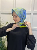 Eflatun Scarf Dijital Baskı Tomurcuk Desen Rayon Eşarp 00749  NEON SARI - 2