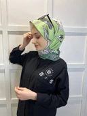 Eflatun Scarf Dijital Baskı Tomurcuk Desen Rayon Eşarp 00749  MİNT YEŞİLİ - 3