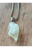 doğal taş kristal kuvars uçlu çelik zincir kolye - 1