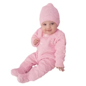 Pembe , Bereli Triko Kız Bebek Tulumu - 1