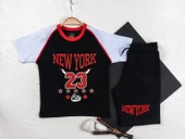 Erkek Çocuk Siyah New York Bulls Jordan Temalı Yazlık T-shirt ve Şort Takımı - 1