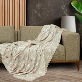 SoftMicro Etnik Desenli Boho 180x220 cm Koltuk Örtüsü Şalı, Kanepe Örtüsü, Tv Battaniyesi Camel thumbnail 2