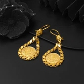 22 Ayar Pul Zincirli Çeyrek Reşat Altınlı Küpe - 4