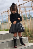 Unisex Çocuk Siyah Renk Raporlu Balıkçı Yaka Fitilli Model Uzun Kol Body - 2