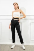 Kadın Antrasit Renk Denim Kumaş Bilek Boy Straight Fit Çift Kemerli Pantolon - 1