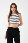 Kadın Füme Renk Mini Boy Çizgili Triko Body Crop - 1