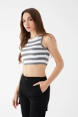 Kadın Füme Renk Mini Boy Çizgili Triko Body Crop - 4