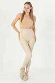 Dar Kalıp Şardonlu Toparlayıcı Özellikli Yüksek Bel Esnek Deri Tayt - 5