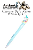 Işıklı Unicorn Uçlu Kalem 0.7 1 Adet Unicorn Başlıklı Versatil Kalem Süslü Silikonlu Hediyelik Kalem - 1